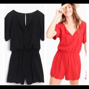 J Crew Scalloped Hem Black Tencel Linen Romper